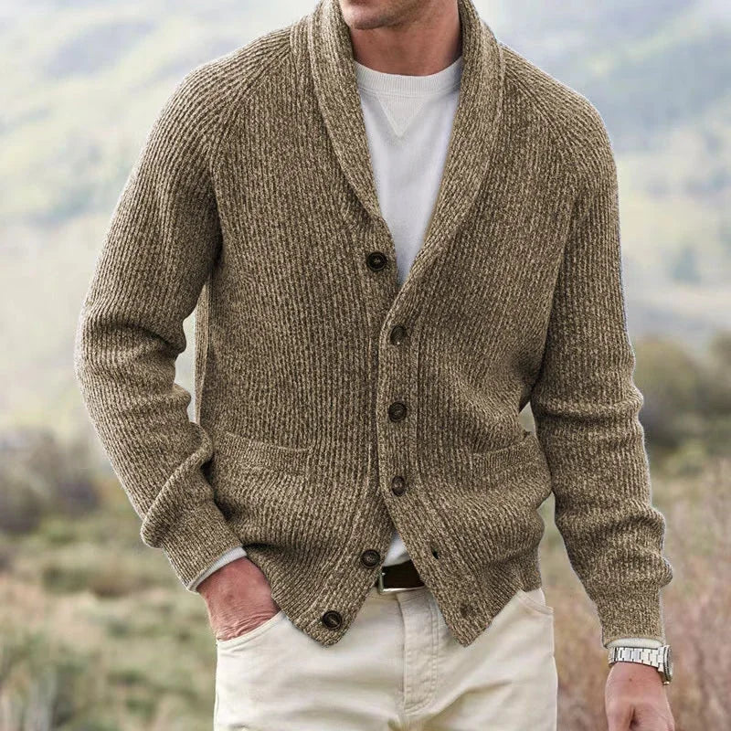 RIBBED SHAWL COLLAR CARDIGAN FOR MEN