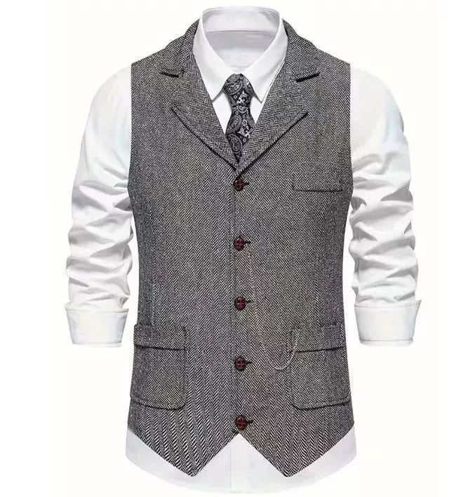HERRINGBONE WAISTCOAT FOR MEN